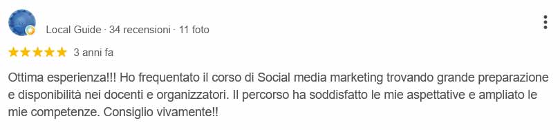Recensione ottima esperienza corso Social Media Marketing