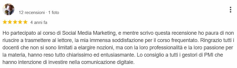 Recensione molto positiva sul corso di Social Media Marketing