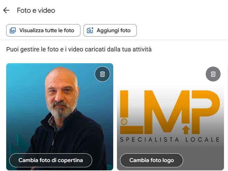 Gestione di foto, copertina e logo nel Profilo dell'attività Google